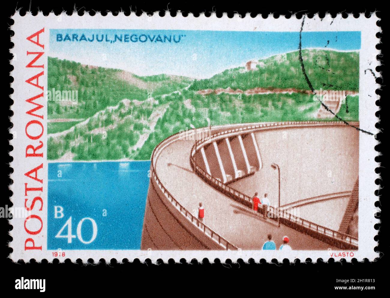 Briefmarke gedruckt in Rumänien zeigt Negovanu, Wasserbauarbeiten Stationen und Dämme Ausgabe, ca. 1976. Stockfoto