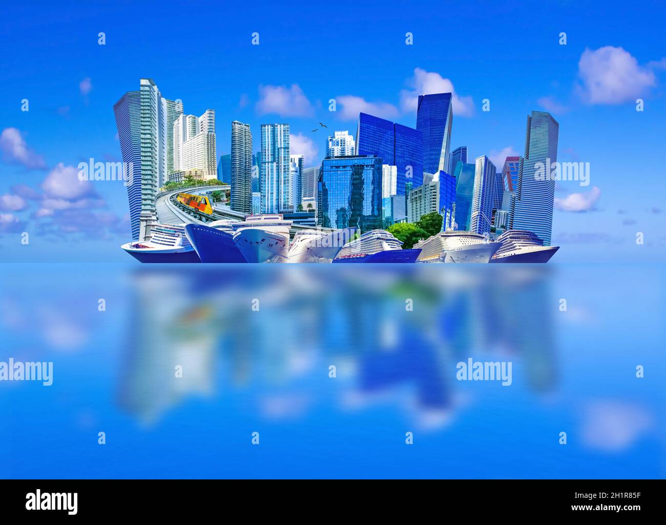 Collage über Miami, Florida, Vereinigte Staaten von Amerika. Es ist ein weltberühmter Reiseort. Stockfoto