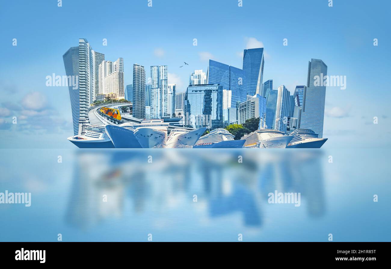 Collage über Miami, Florida, Vereinigte Staaten von Amerika. Es ist ein weltberühmter Reiseort. Stockfoto