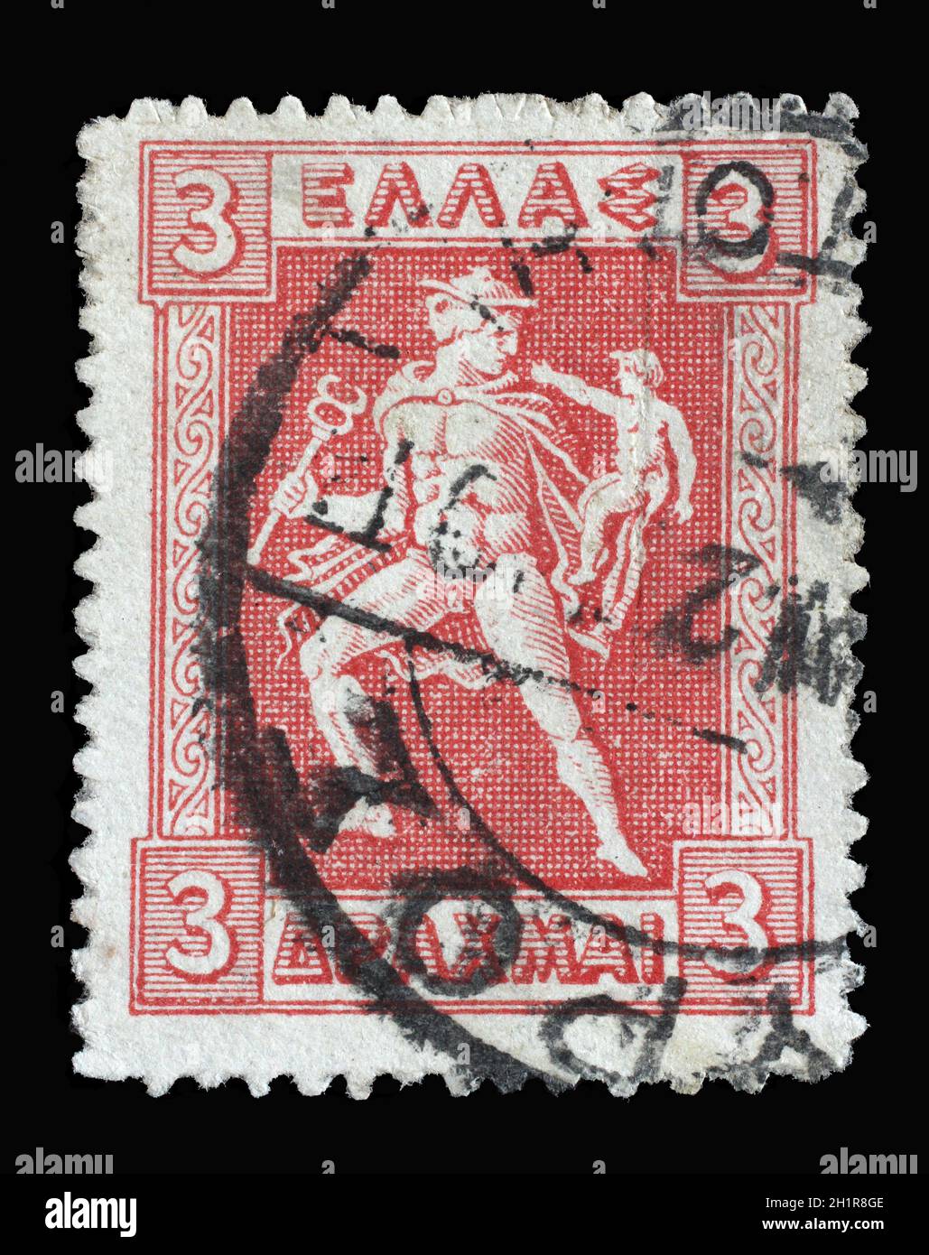 In Griechenland gedruckte Briefmarke zeigt Hermes mit seinem kleinen Bruder Arkas, Litho Hermes und Iris Serie, um 1921 Stockfoto