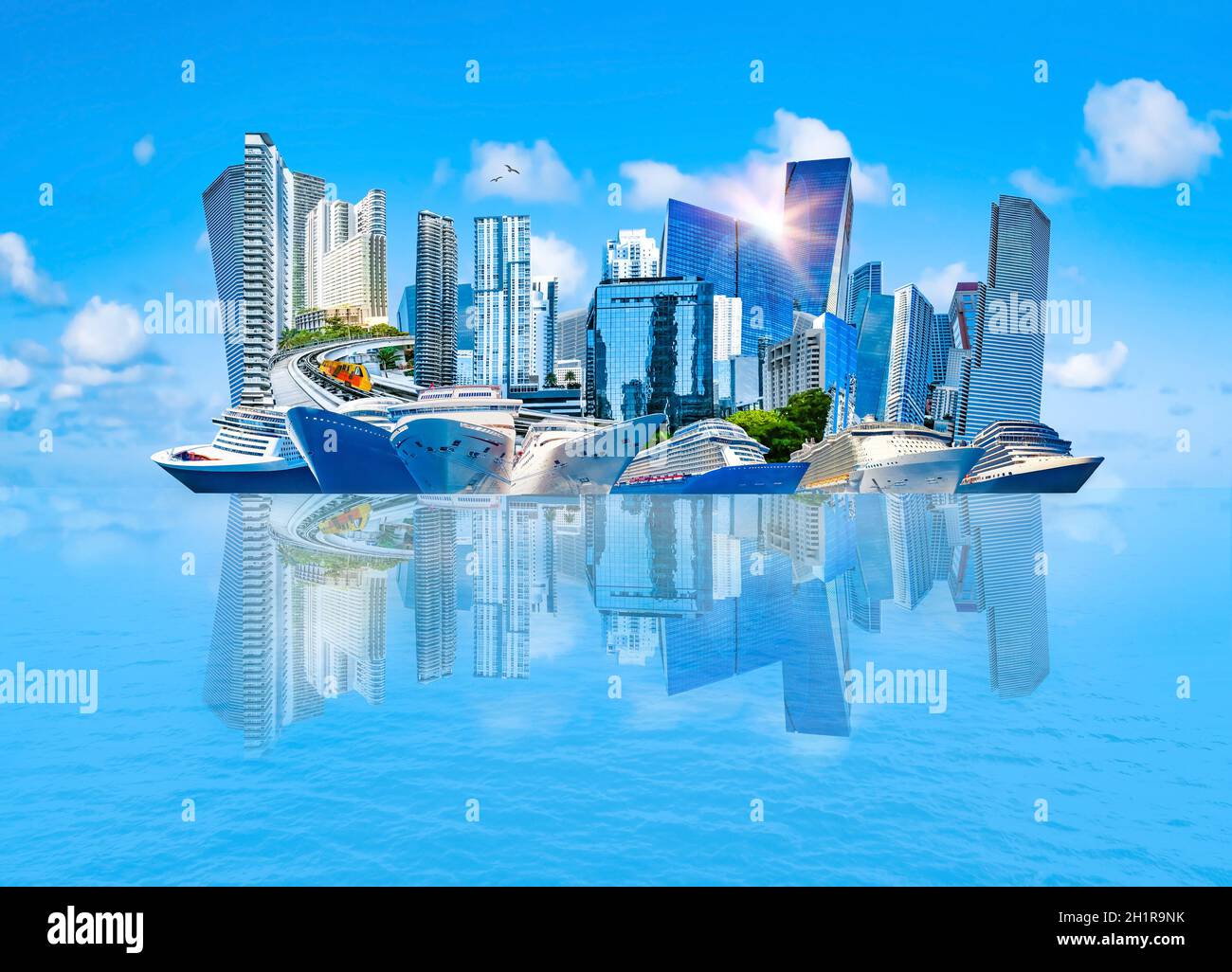 Collage über Miami, Florida, Vereinigte Staaten von Amerika. Es ist ein weltberühmter Reiseort. Stockfoto