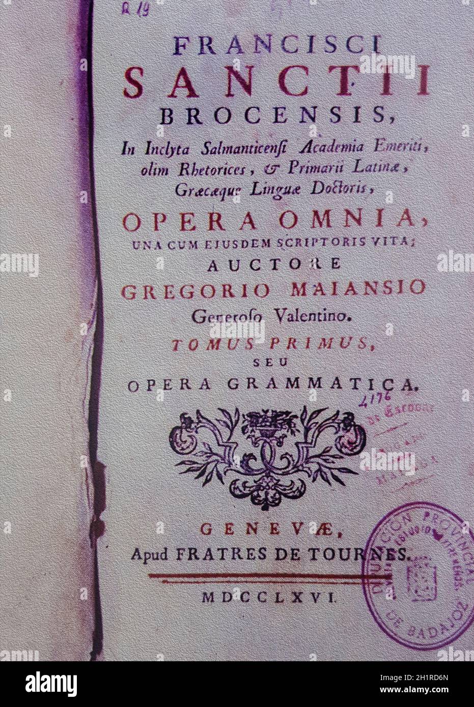 Minerva. Spanische Grammatik veröffentlicht im Jahr 1587 von El Brocense. Spanischer Philologe und Humanist des 16th. Jahrhunderts. Francisco Sanchez de las Brozas Stockfoto
