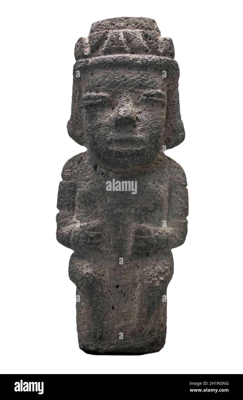 Madrid, Spanien - 11th. Jul 2020: Nicoya Steinfigur, die einen Häuptling darstellt. Zeitraum 5. 500 AC. Costa Rica. Museum of the Americas, Madrid, Spanien Stockfoto