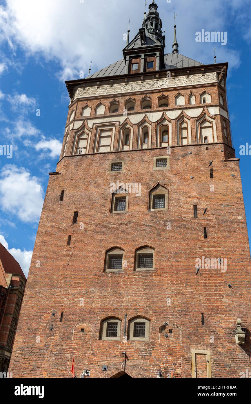 Der alte Stadtgefängnisturm in Danzig Polen. Enthält ein Bernsteinmuseum Stockfoto