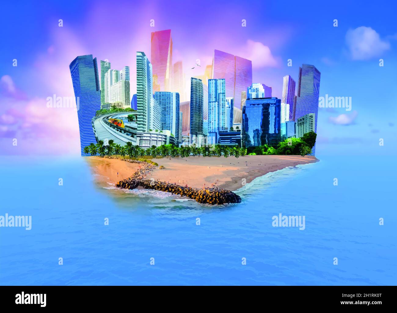 Collage über Miami, Florida, Vereinigte Staaten von Amerika. Es ist ein weltberühmter Reiseort. Stockfoto