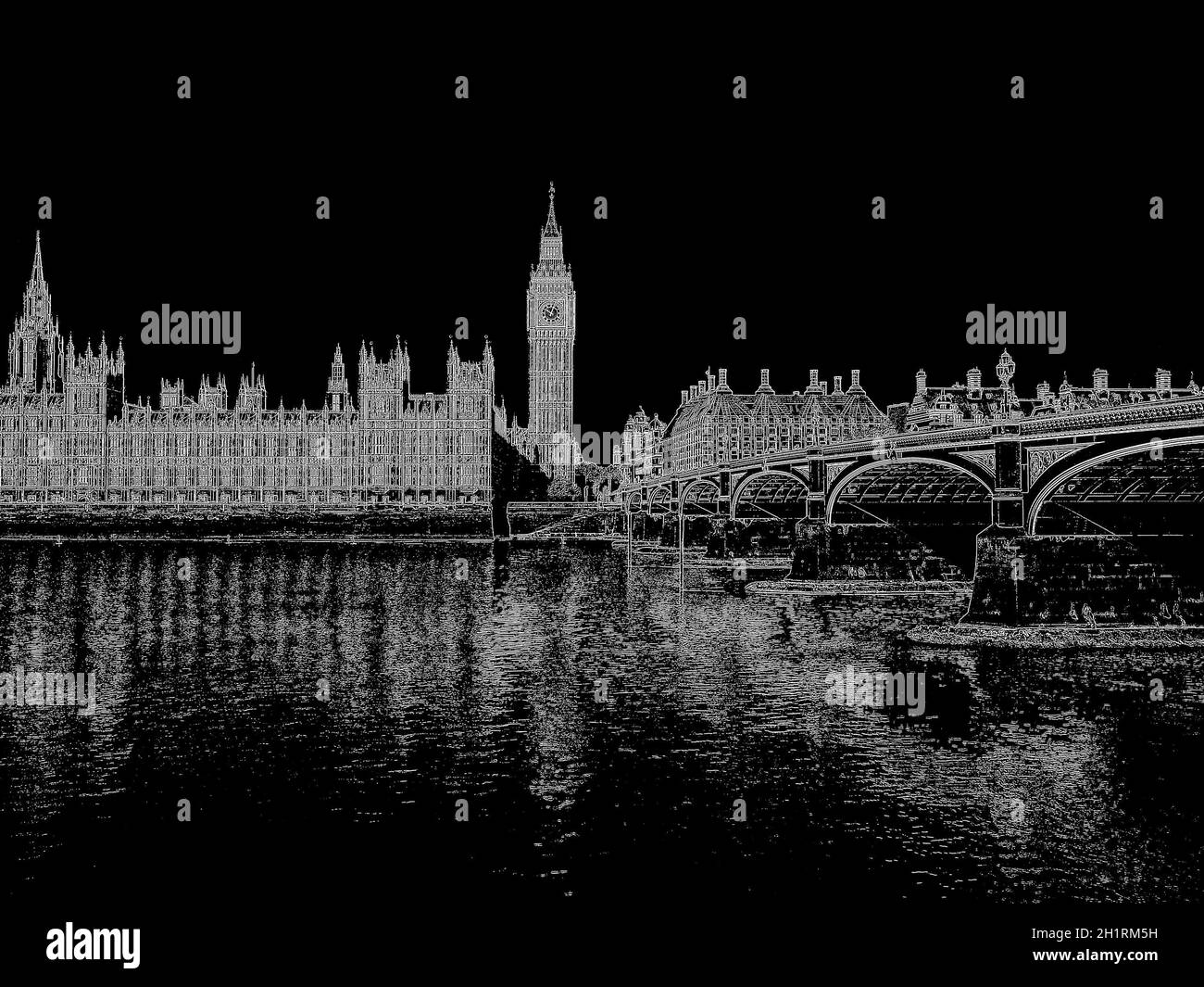 Nachtdarstellung der Houses of Parliament aka Westminster Palace in London, Großbritannien Stockfoto