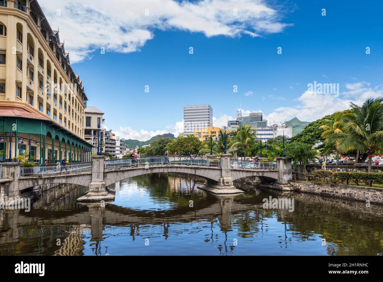 Port Louis, Mauritius - 25. Dezember 2015: Brücke in Stadt Zentrum von Port Louis, die Hauptstadt von Mauritius, Indischer Ozean. Stockfoto