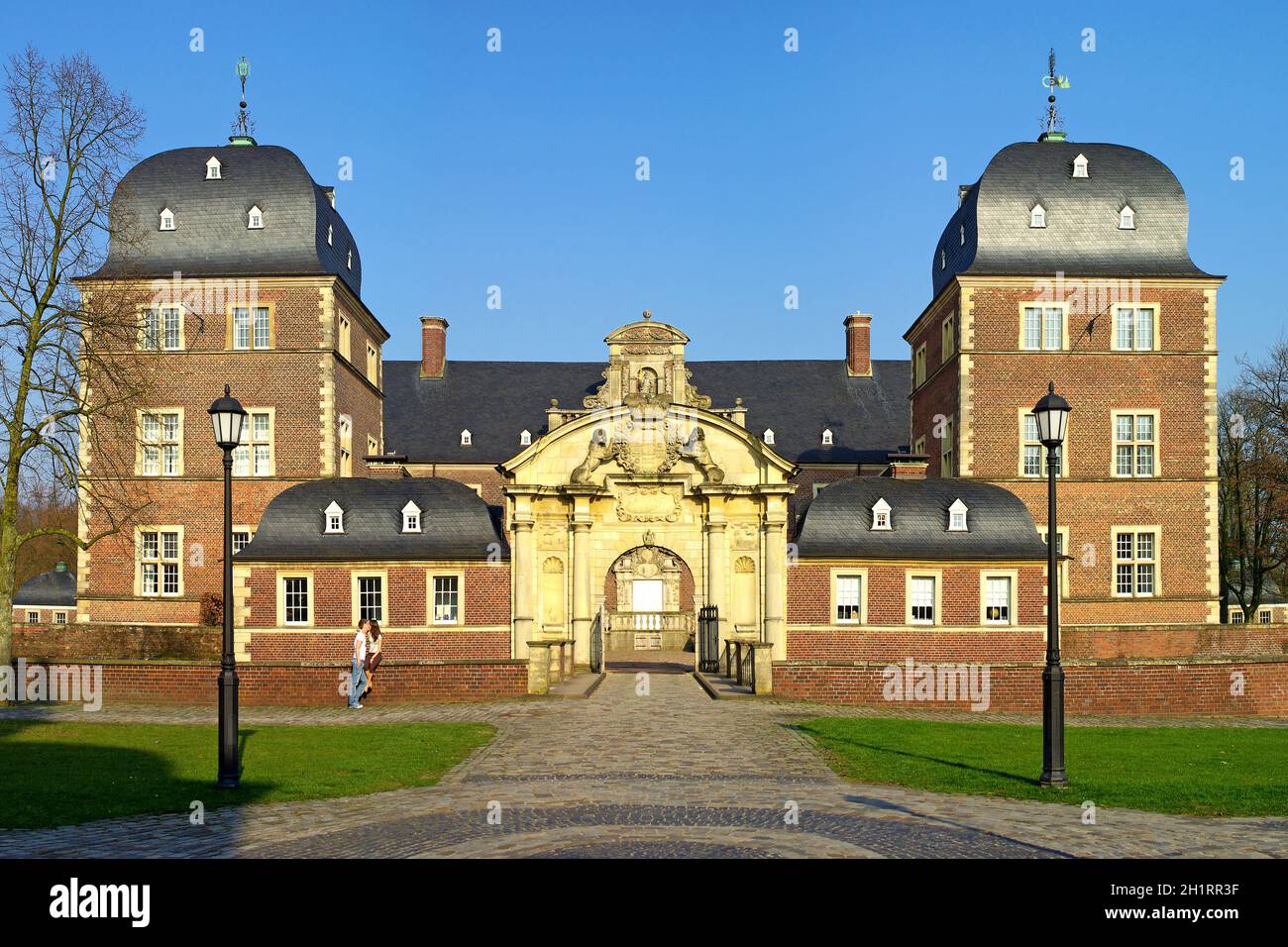 Schloss Ahaus im Münsterland - Wasserschloss in der Abendsonne Stockfoto