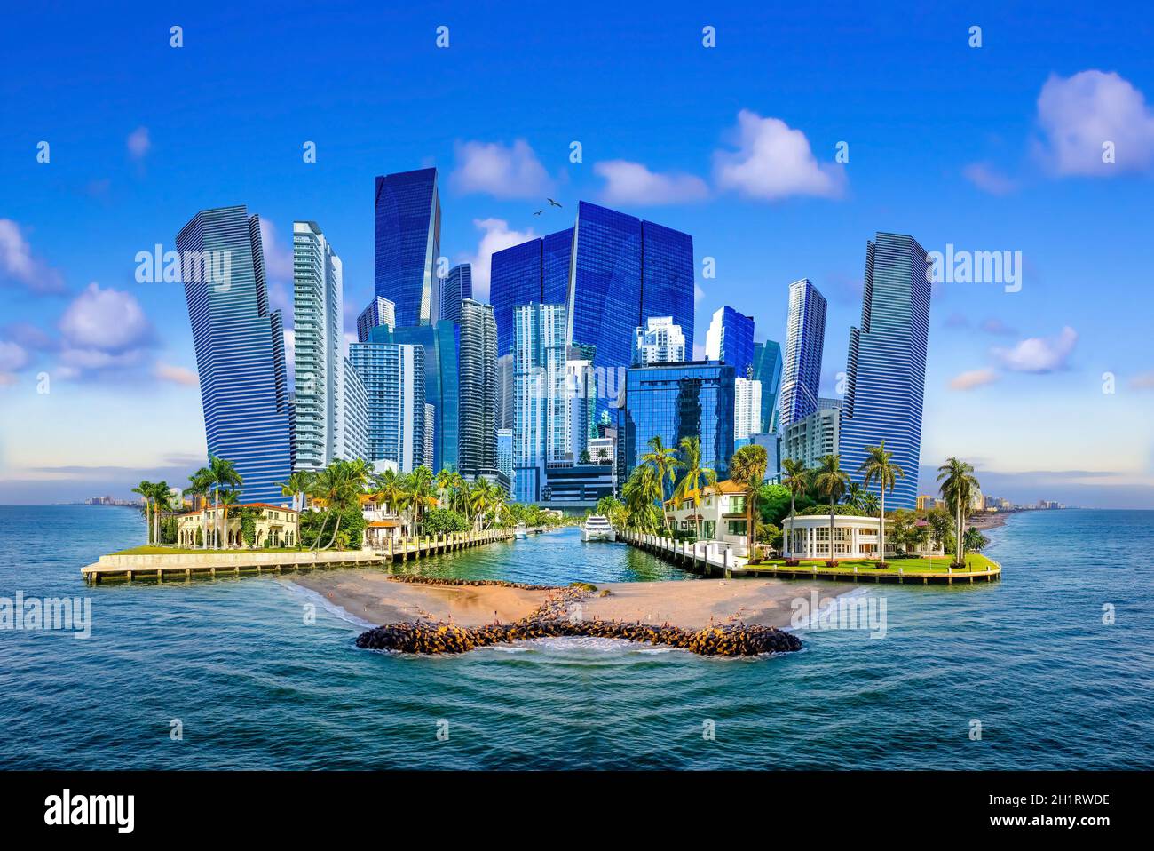 Collage über Ft. Lauderdale, Florida, Vereinigte Staaten von Amerika und Luxusvilla im exklusiven Teil von Fort Lauderdale, bekannt als kleines Venedig Stockfoto