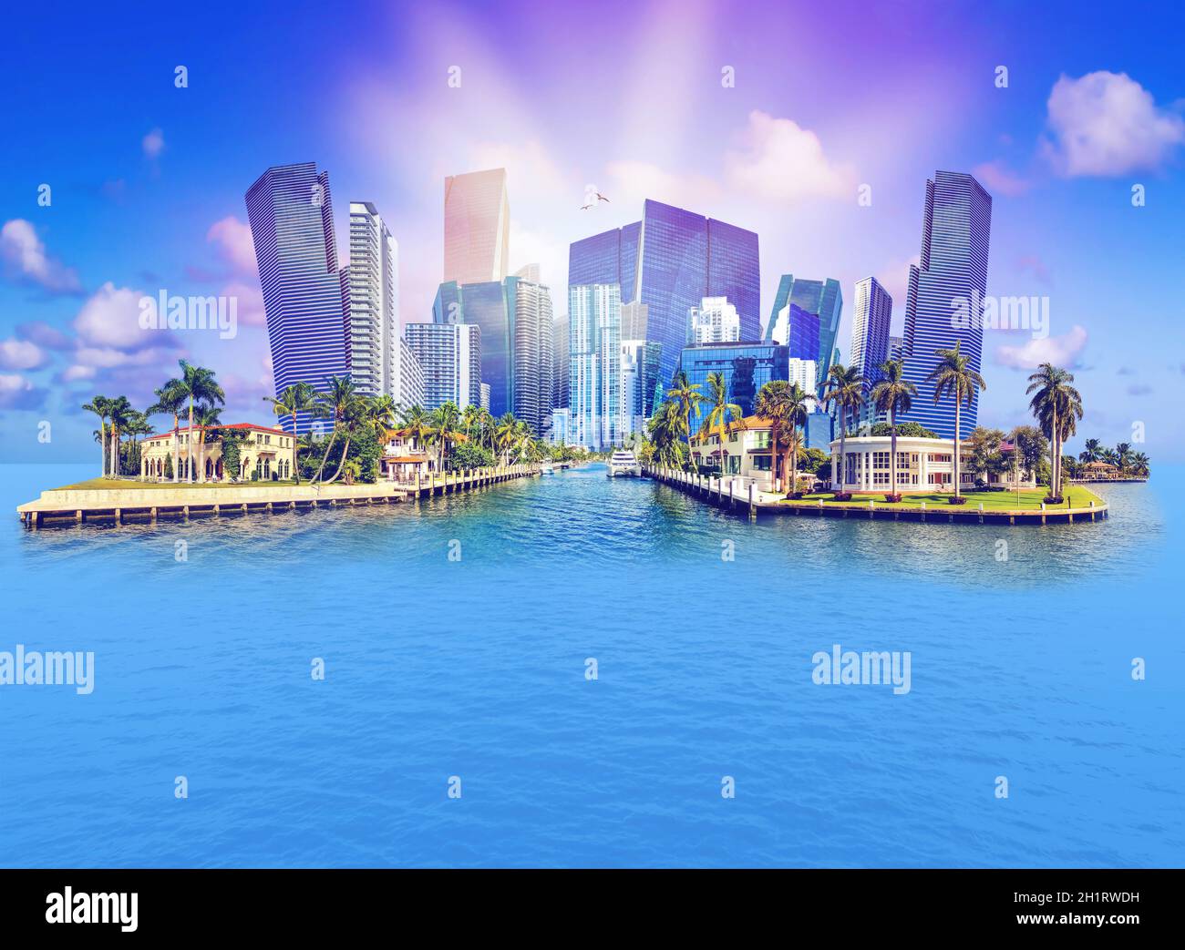 Collage über Ft. Lauderdale, Florida, Vereinigte Staaten von Amerika und Luxusvilla im exklusiven Teil von Fort Lauderdale, bekannt als kleines Venedig Stockfoto