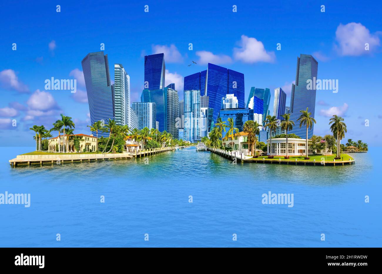 Collage über Ft. Lauderdale, Florida, Vereinigte Staaten von Amerika und Luxusvilla im exklusiven Teil von Fort Lauderdale, bekannt als kleines Venedig Stockfoto