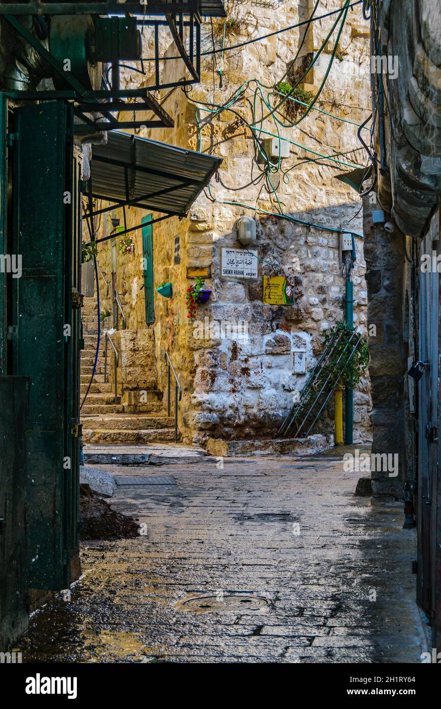 Leere urbane Szene in der alten stadt jerusalem Stockfoto