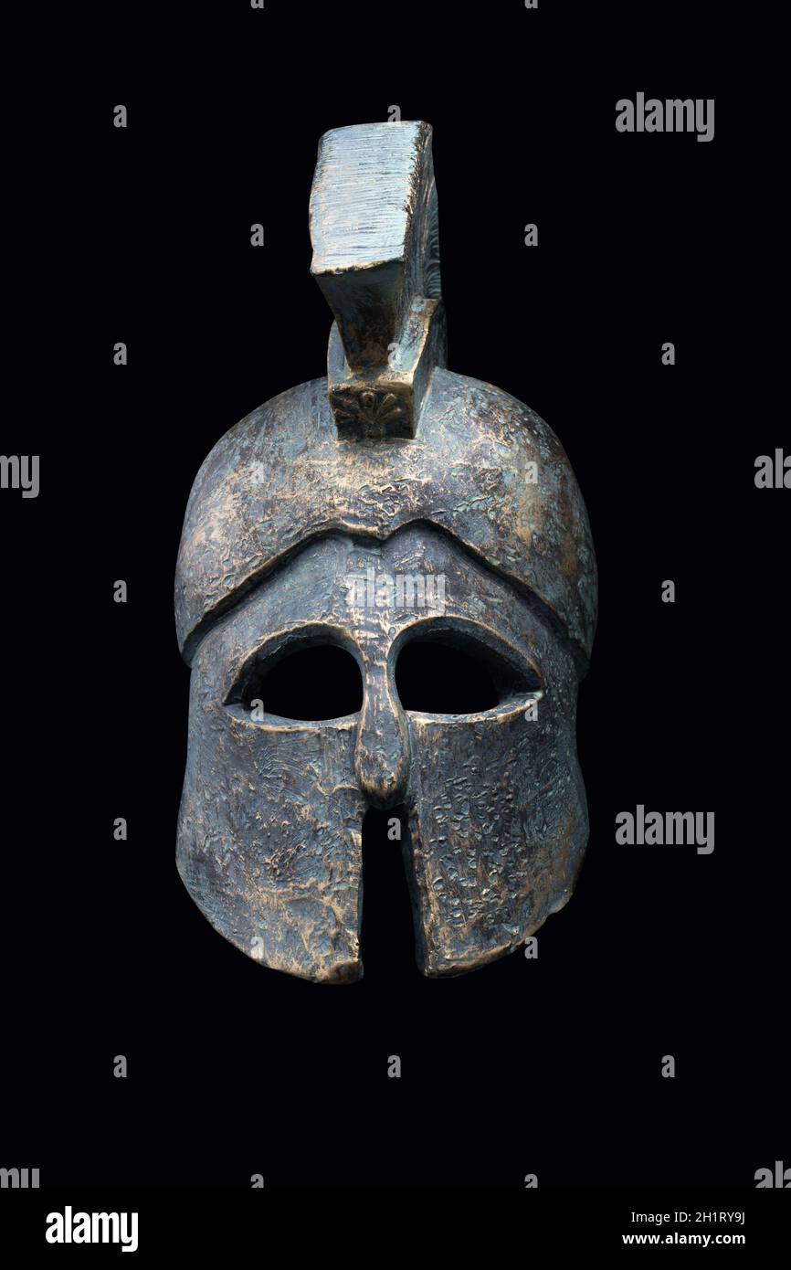 Spartanischer Militärhelm im Hintergrund Stockfoto