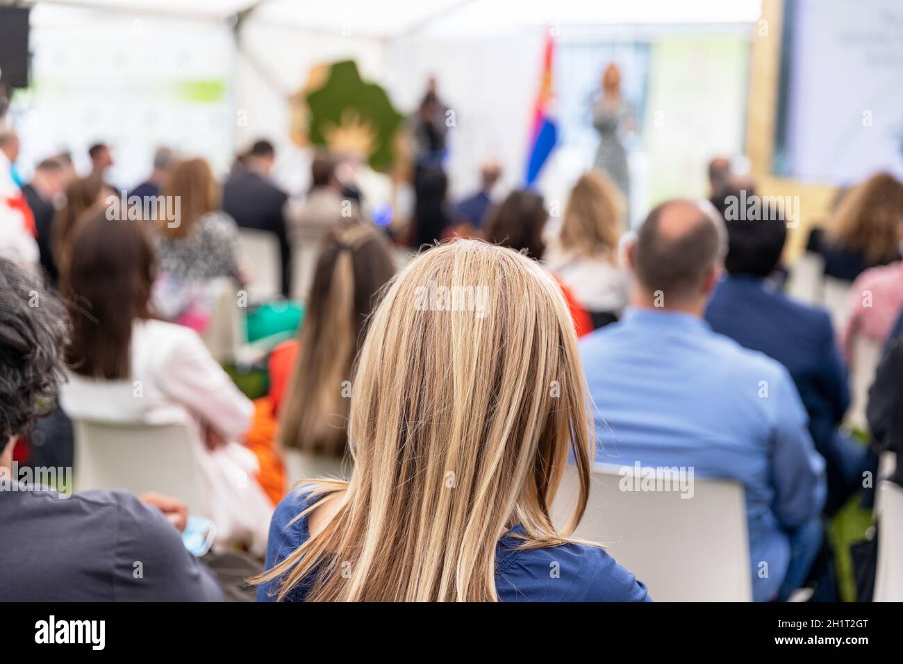 Publikum bei Geschäftspräsentation oder Fachkonferenz Stockfoto