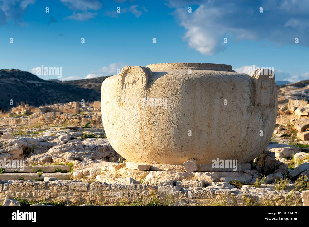 Massive Steinvase in Amathus Ruinen, Zypern Stockfoto