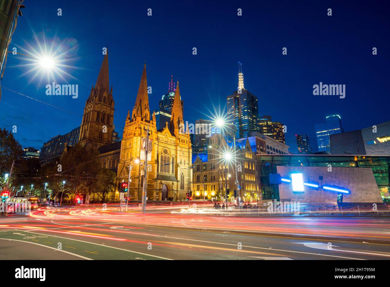 Innenstadt von Melbourne in der Dämmerung in Australien Stockfoto