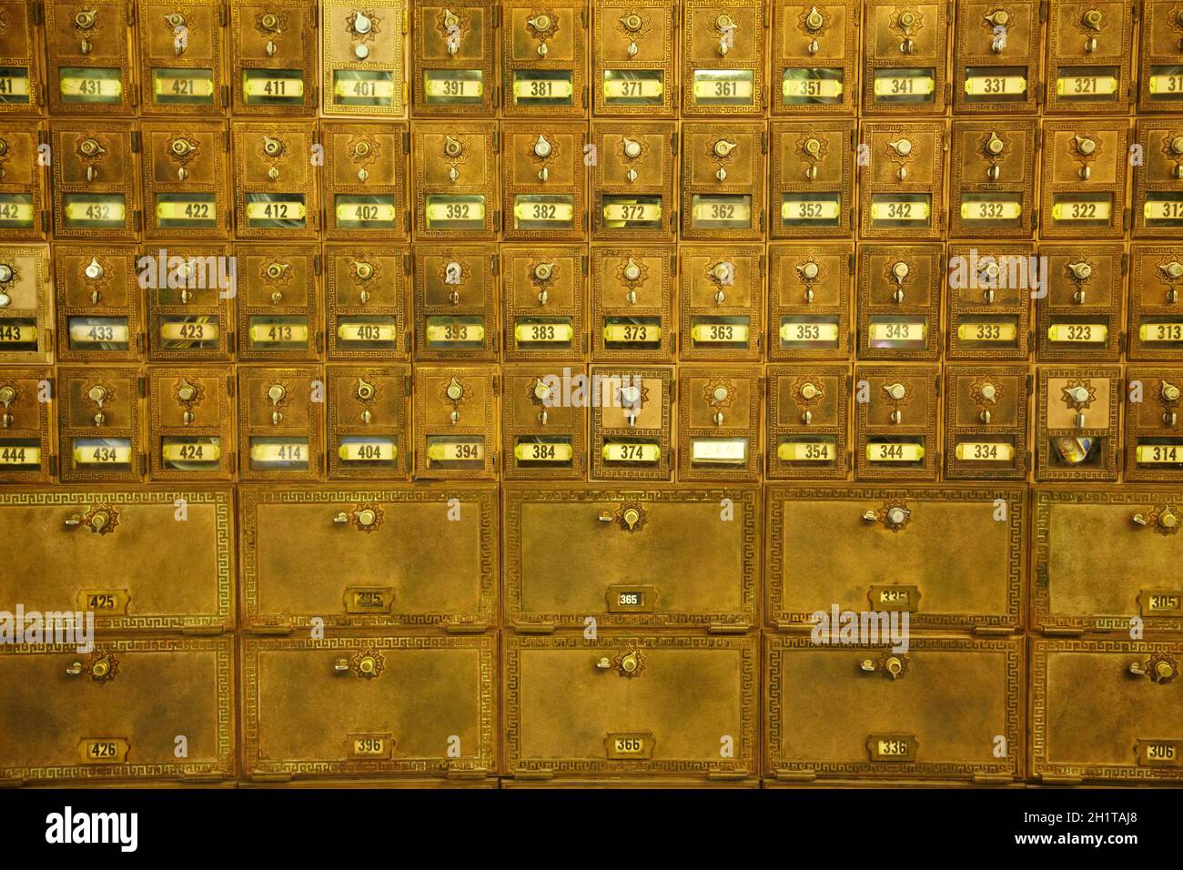 Post Boxen im historischen Postamt, Yosemite Village, Yosemite-Nationalpark, Kalifornien, USA Stockfoto