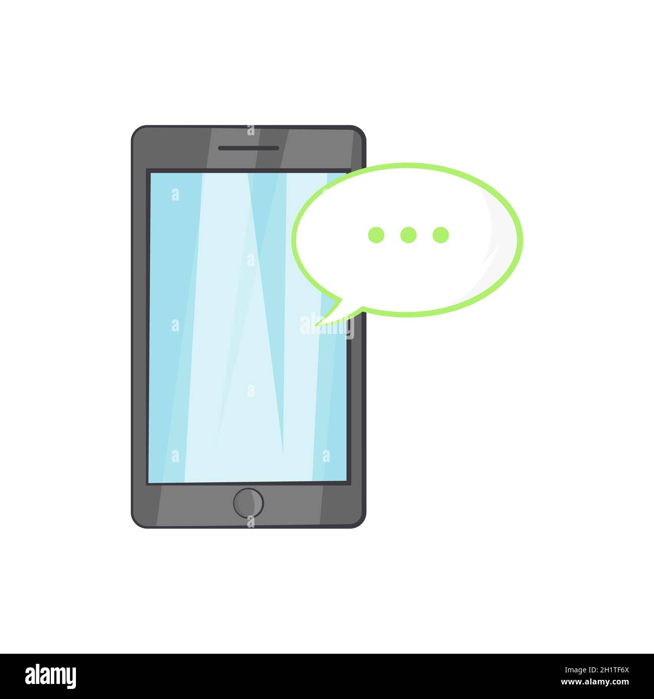 Smartphone mit Sprechblasensymbol im Cartoon-Stil auf weißem Hintergrund Stockfoto