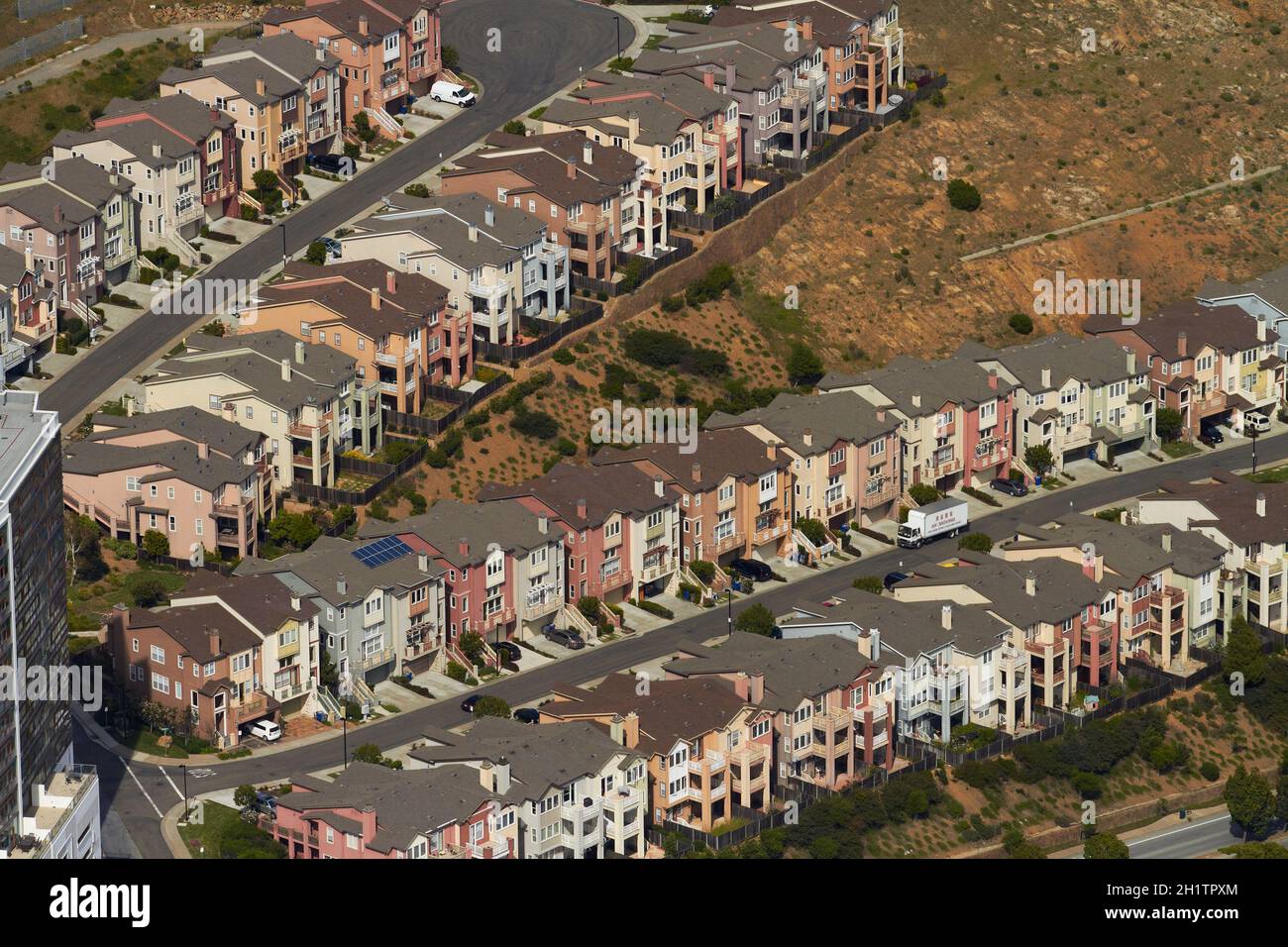 Mandalay Place & Pointe View Place, Paradise Valley, San Francisco, Kalifornien, USA - Luftaufnahme. Stockfoto