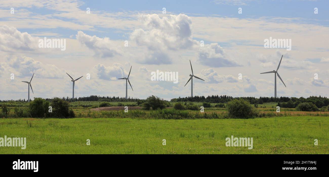 Windmühlen in Jutland, Dänemark. Große Windparks. Stockfoto