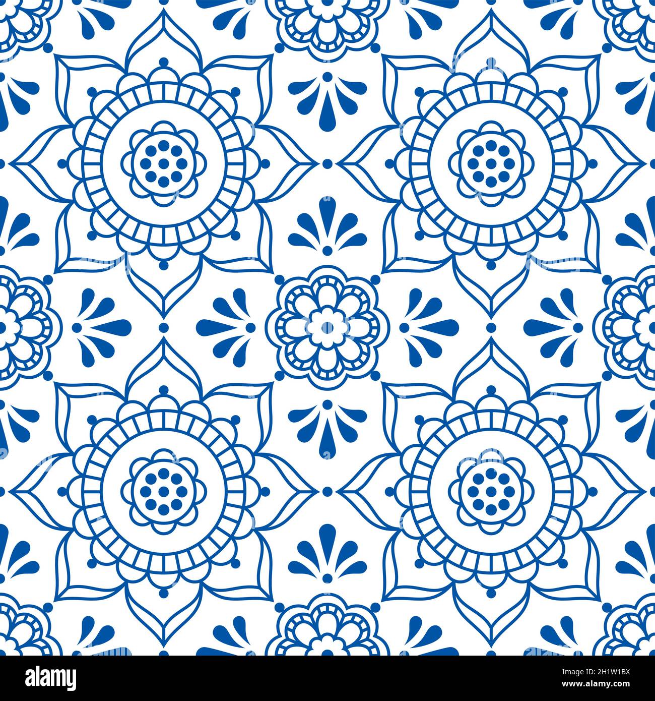 Skandinavische florale Volkskunst skizzieren Vektor nahtlose Fliesenmuster, dekorative Textil- oder Stoffdruck-Design mit Blumen und Blättern von Spitze inspiriert Stock Vektor