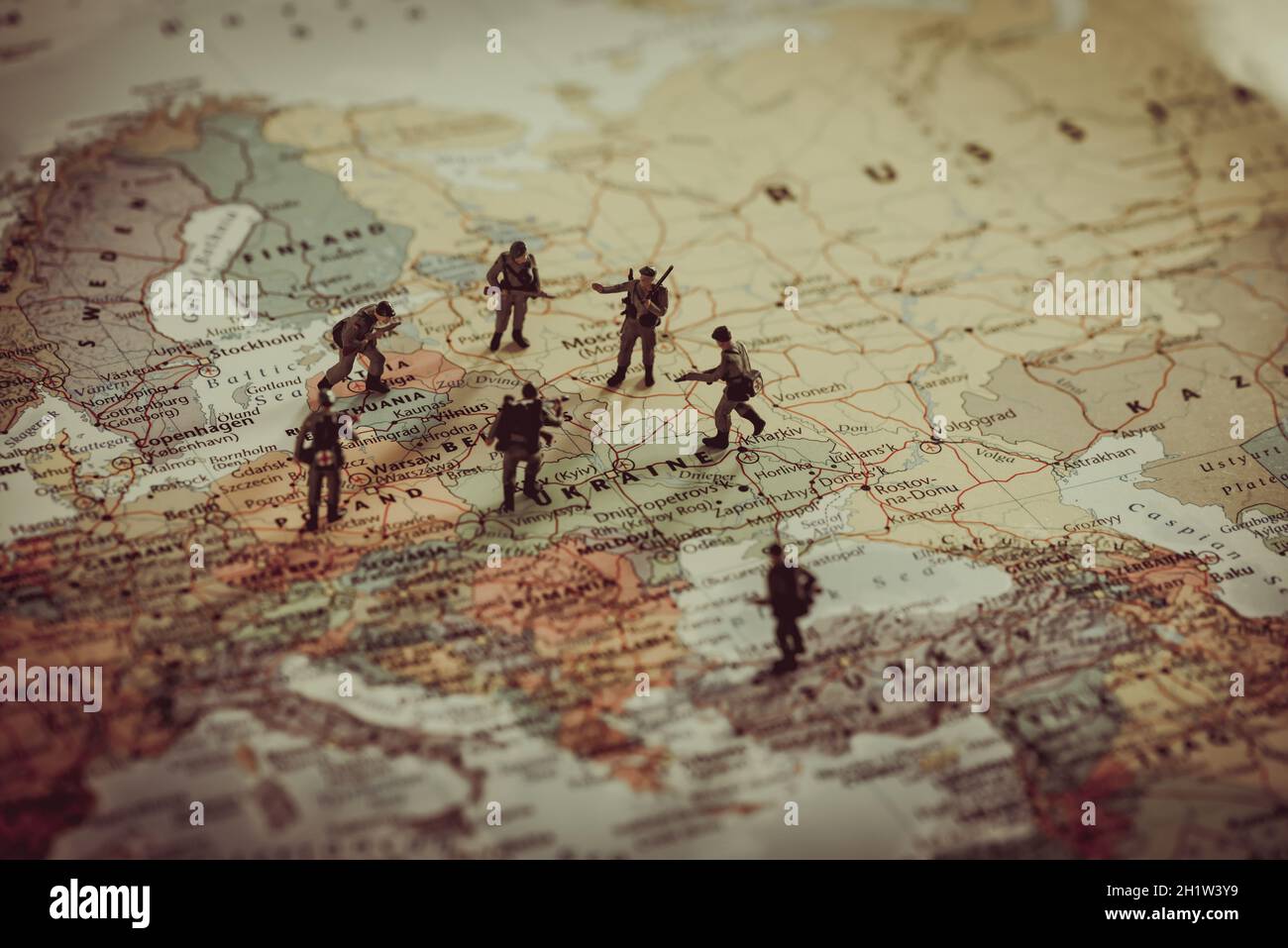 Die Ukraine, Russland und Ländern eurounion militärischen Konflikt. Geopolitische Konzept. Stockfoto
