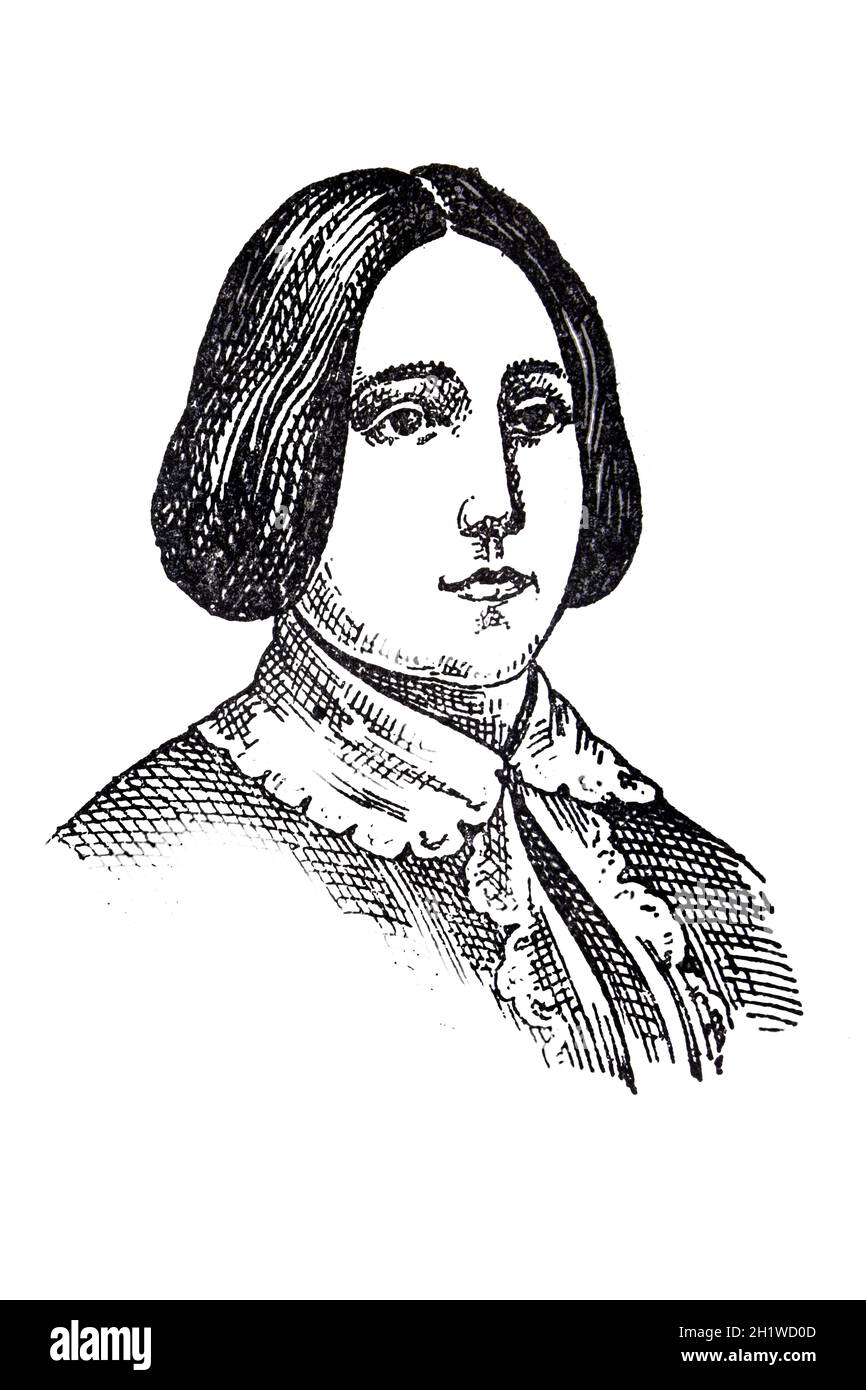 Gertrudis Gomez de Avellaneda Porträt, kubanischer Schriftsteller des 19. Jahrhunderts. Bild aus dem Buch Enciclopedia Autodidactica von Dalmau Carles, 1954 Stockfoto