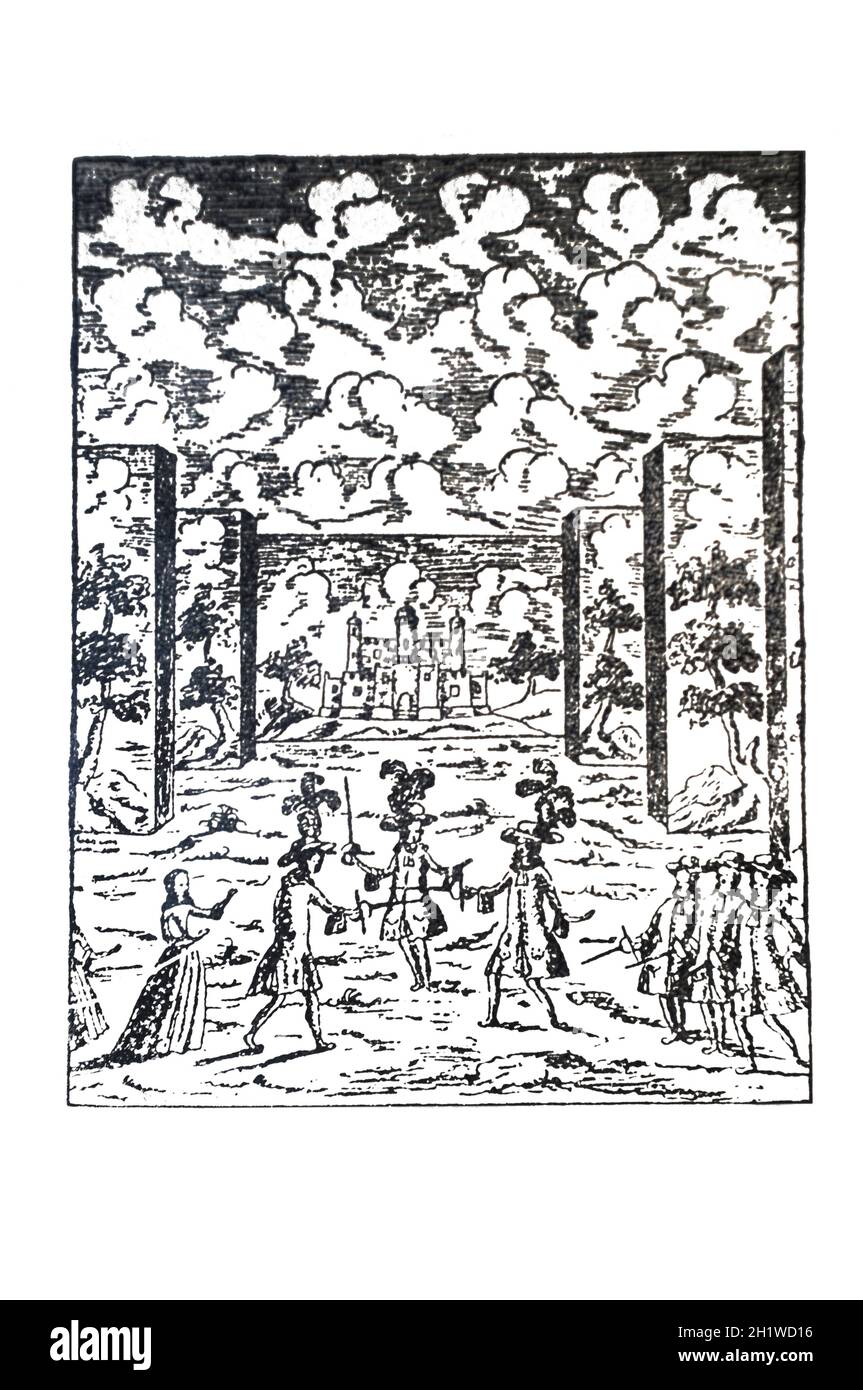 Duell-Szene im Calderon de la Barca-Swashbuckler-Spiel. Aus der Historia General de la literatura von JM Blecua, 1944 Stockfoto