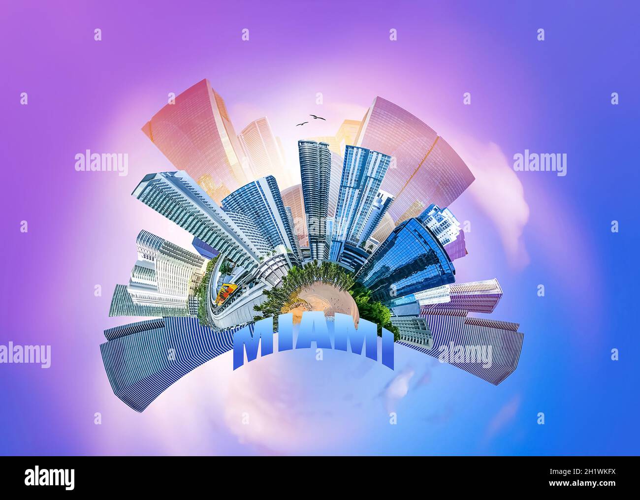 Collage über Miami, Florida, Vereinigte Staaten von Amerika. Es ist ein weltberühmter Reiseort. Stockfoto