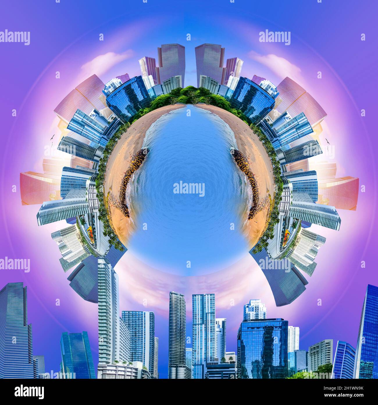 Collage über Miami, Florida, Vereinigte Staaten von Amerika. Es ist ein weltberühmter Reiseort. Stockfoto