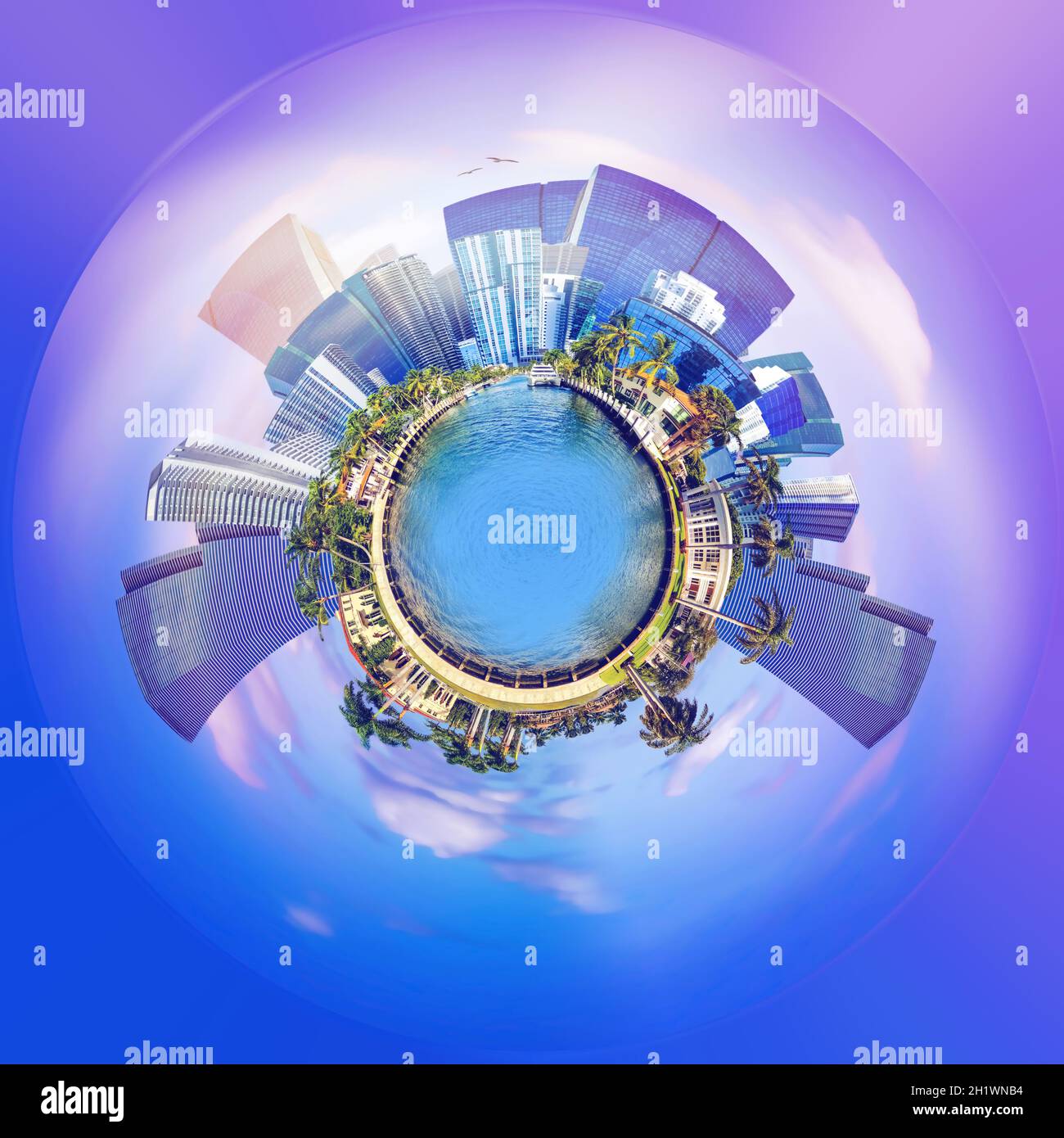 Zeitgenössische Collage über Ft. Lauderdale, Florida, Vereinigte Staaten von Amerika und Luxusvilla im exklusiven Teil von Fort Lauderdale, bekannt als Small Ve Stockfoto