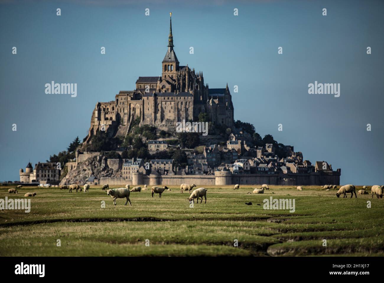 Klosterberg Mont-Saint-Michel an der Küste in der Normandie. Stockfoto
