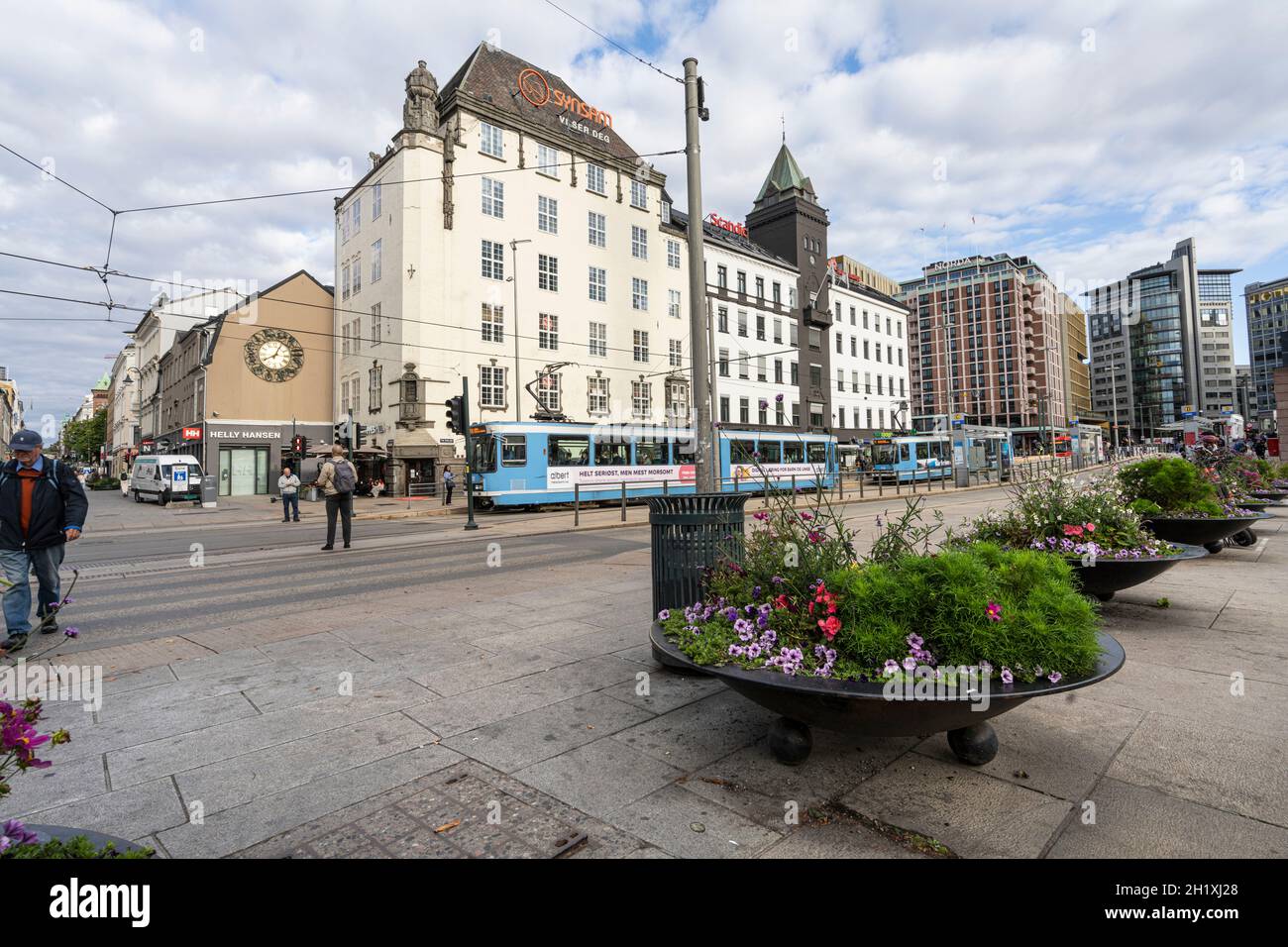 Oslo, Norwegen. September 2021.der Panoramablick auf das Karl Johans Tor im Stadtzentrum Stockfoto