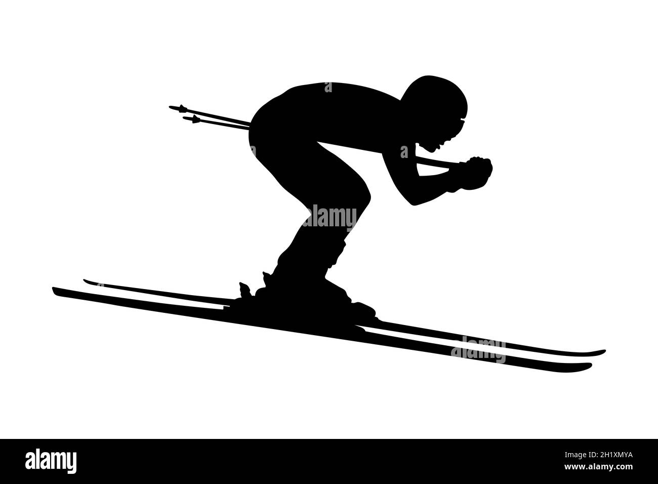 Downhillist männlicher Athlet Alpin Ski schwarze Silhouette Stockfoto