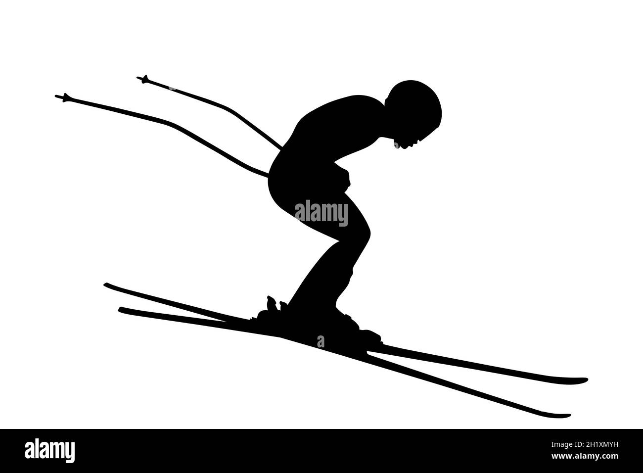 Athlet Skifahrer Alpin Ski Abfahrt schwarze Silhouette Stockfoto