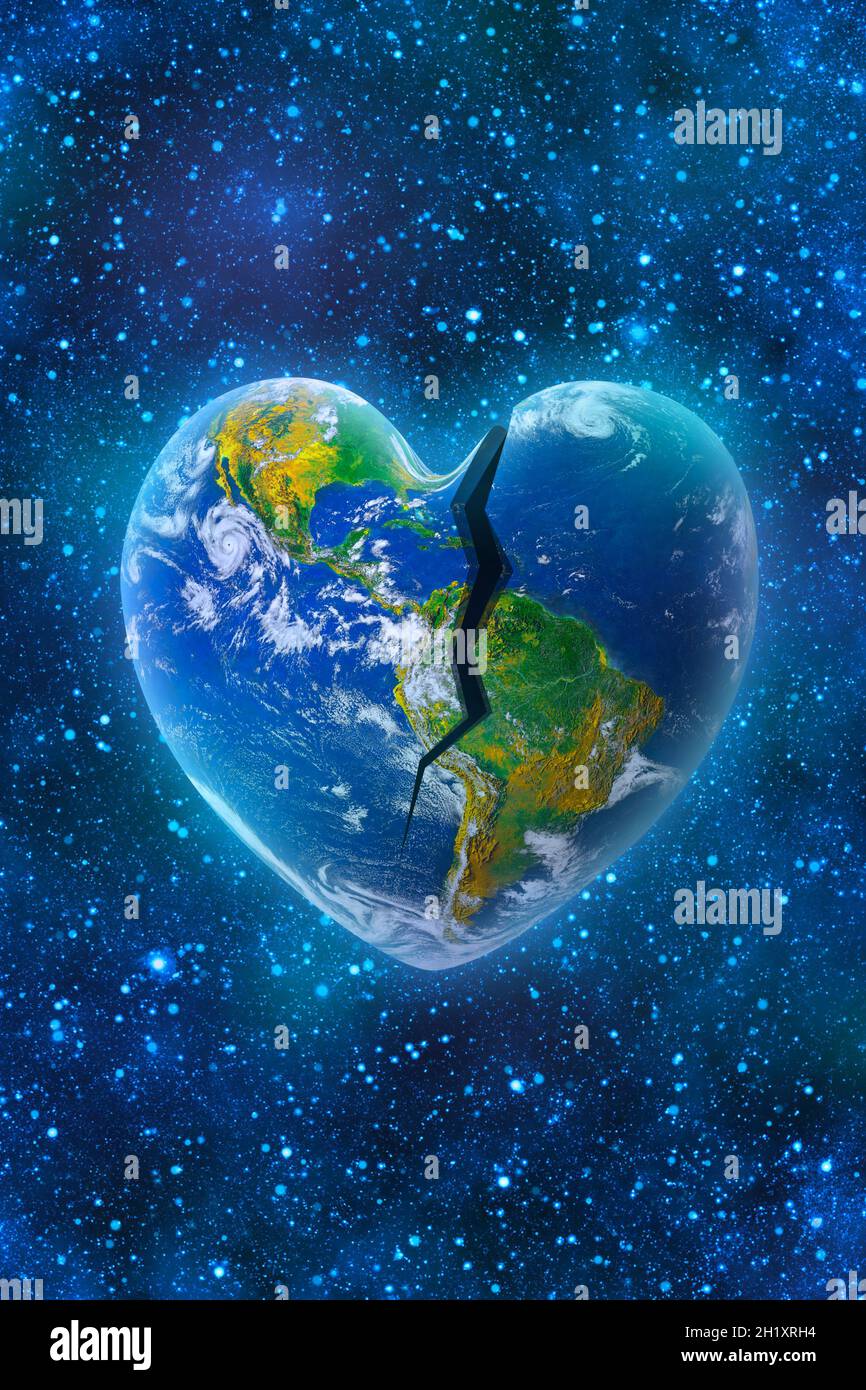 Erde in Form eines gebrochenen Herzens, Ökologie und Umweltkonzept - Elemente dieses Bildes, das von der NASA eingerichtet wurde. Stockfoto