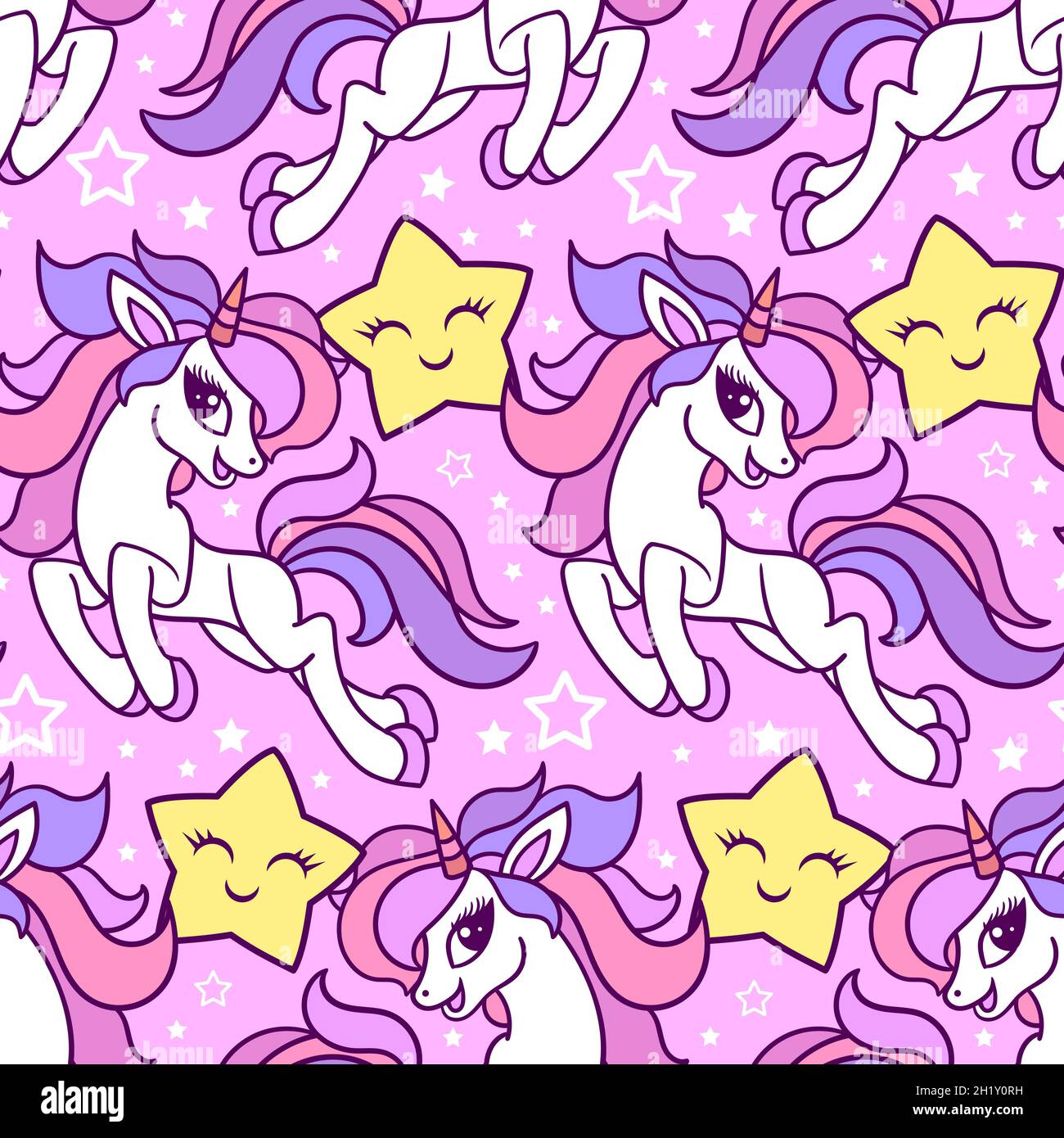 Nahtloses Muster mit Einhorn und Sternen. Vektor Stock Vektor