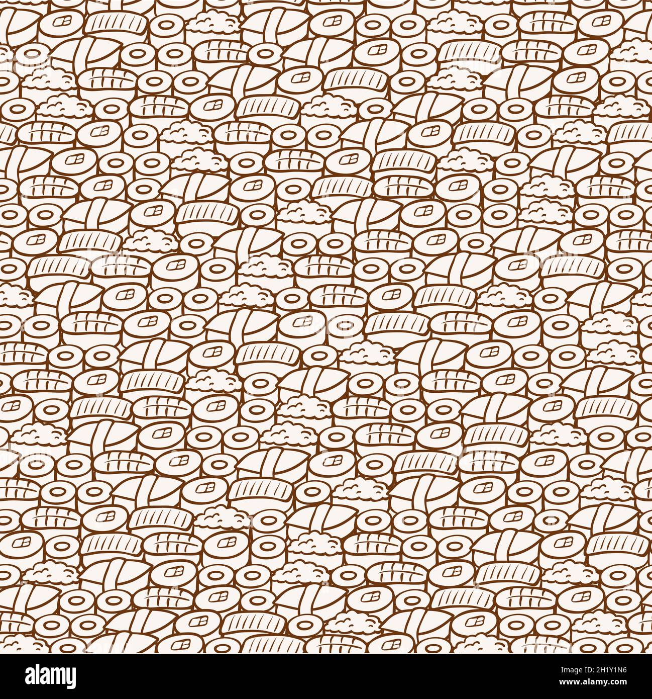 Nahtloser Hintergrund mit verschiedenen Sushi, Vektor-Illustration Stock Vektor