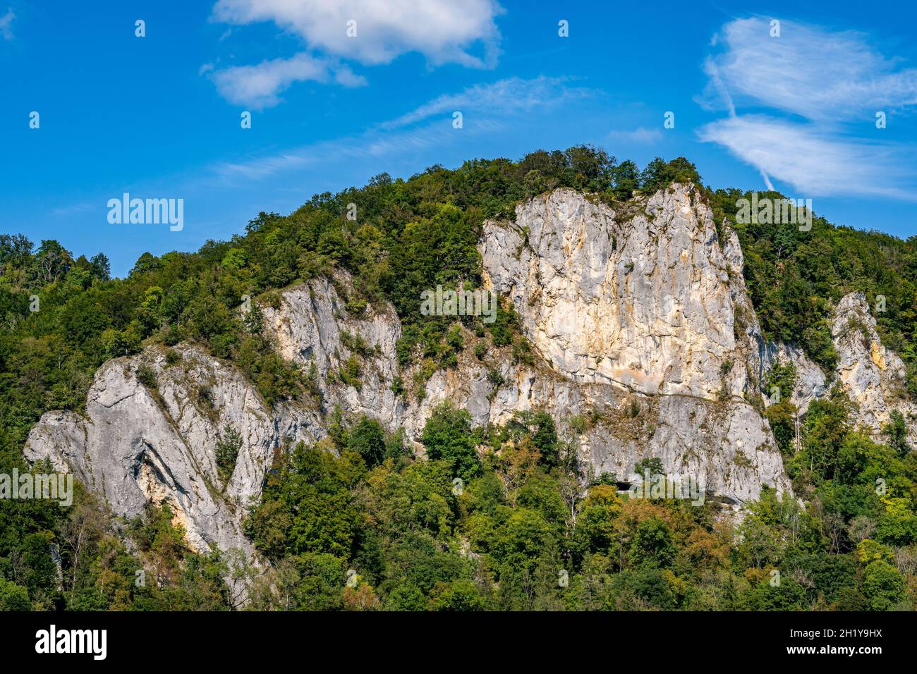 Wunderschöne Herbstwanderung bei Beuron im Naturpark Obere Donau mit tollen Ausblicken und Panoramen Stockfoto