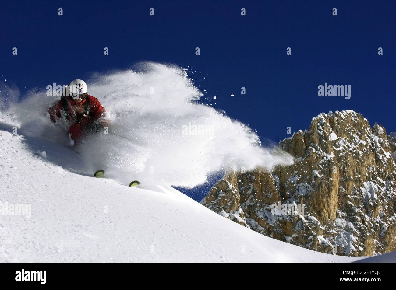 OFF-PISTE SKIFAHREN, AIGUILLE ROUGE, LES ARCS 2000 SKIGEBIET, ALPEN, SAVOYEN (73), FRANKREICH Stockfoto