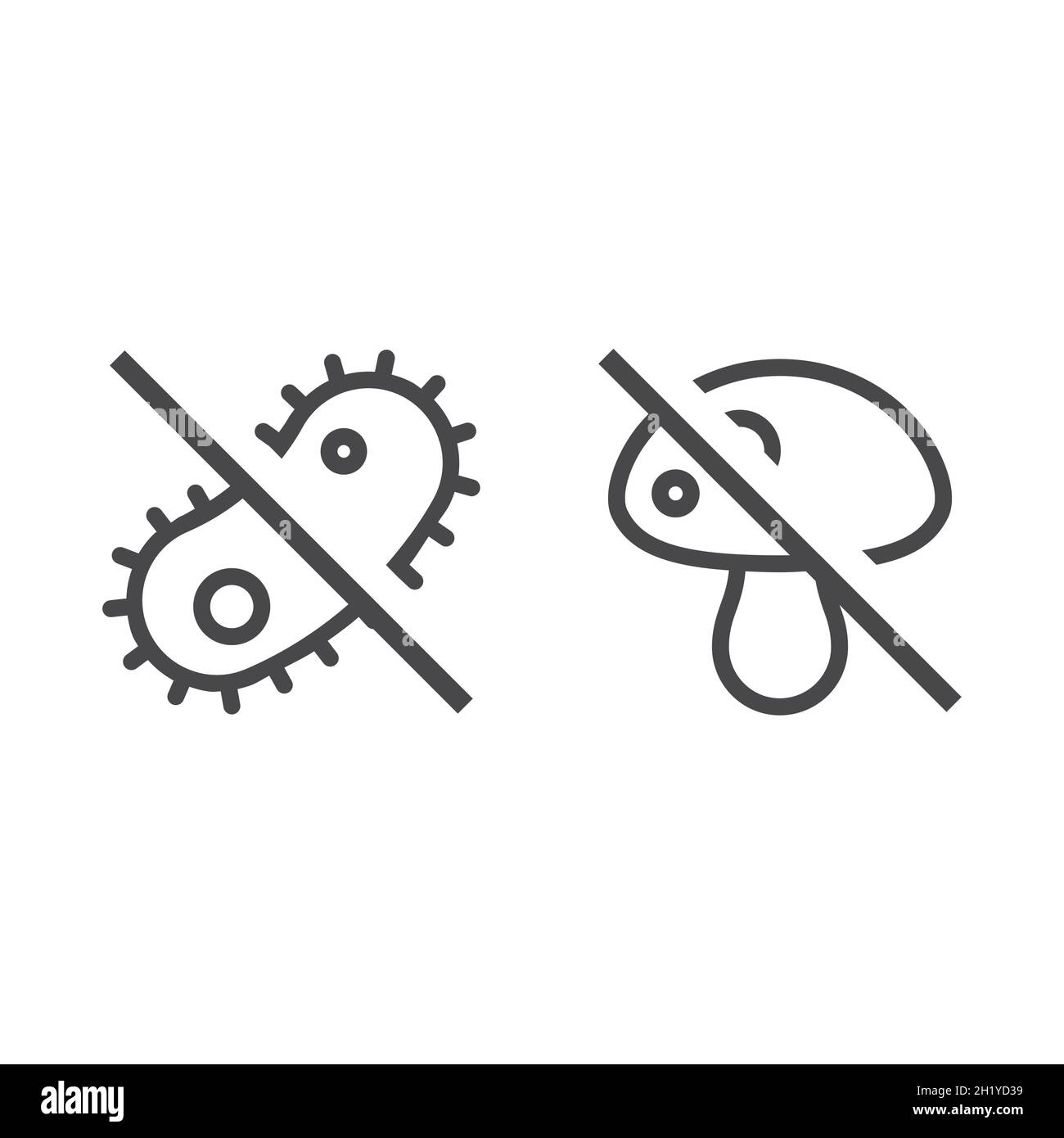 Antibakterielles und antimykotisches schwarzes Vektorsymbol. Keine Pilze und keine Bakterien Symbole. Stock Vektor