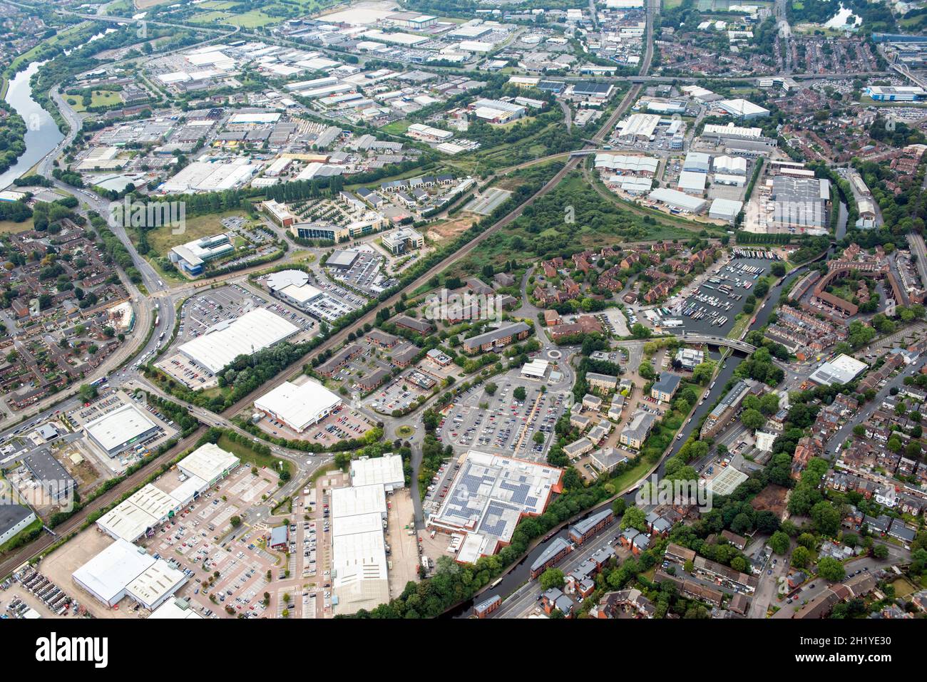 Luftaufnahme von Castle Marina und Queens Drive in Nottingham, Nottinghamshire England Stockfoto