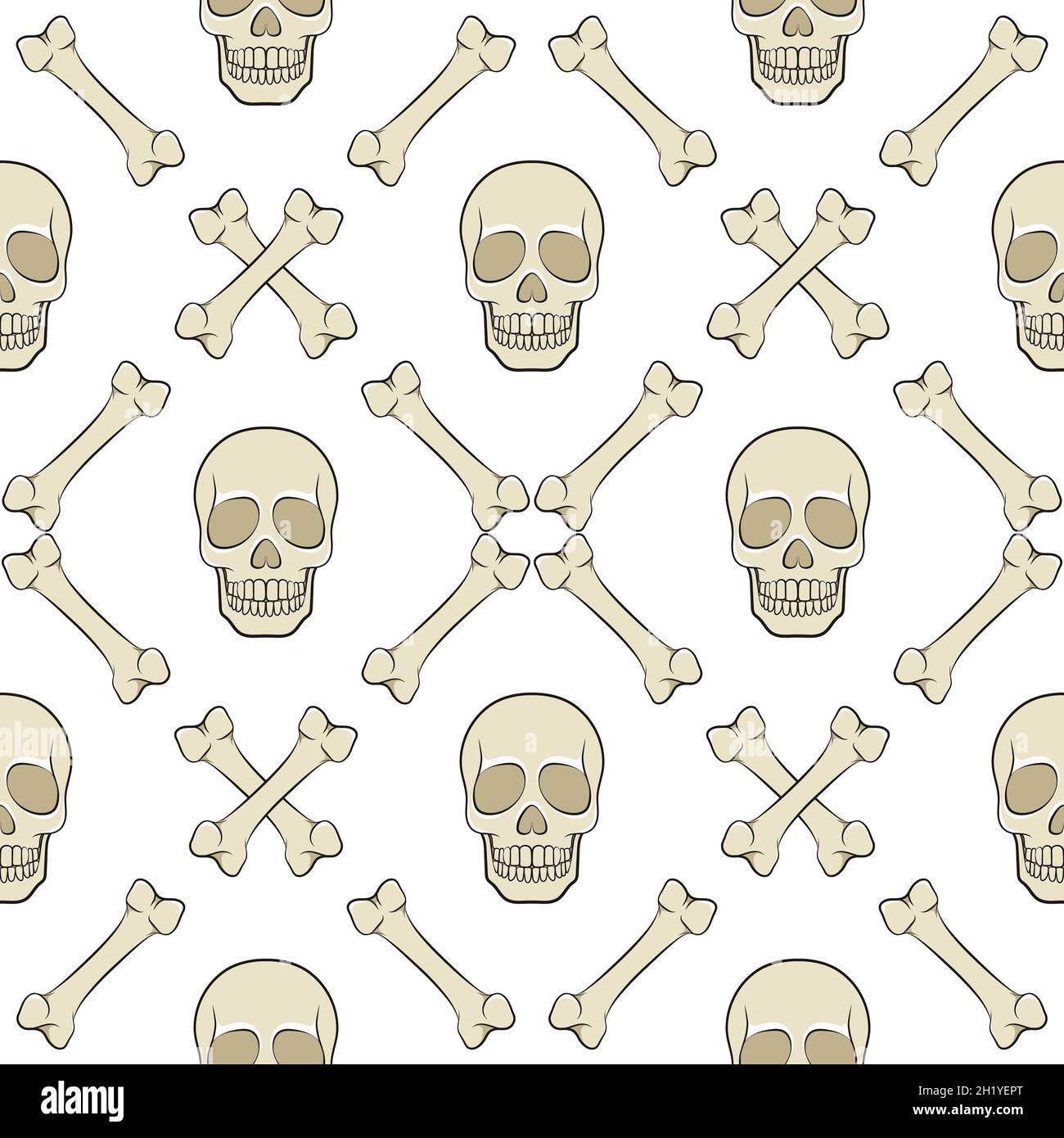 Set von nahtlosen Mustern mit Schädel und Knochen. Vektor farbige Hintergründe auf weiß. Stock Vektor