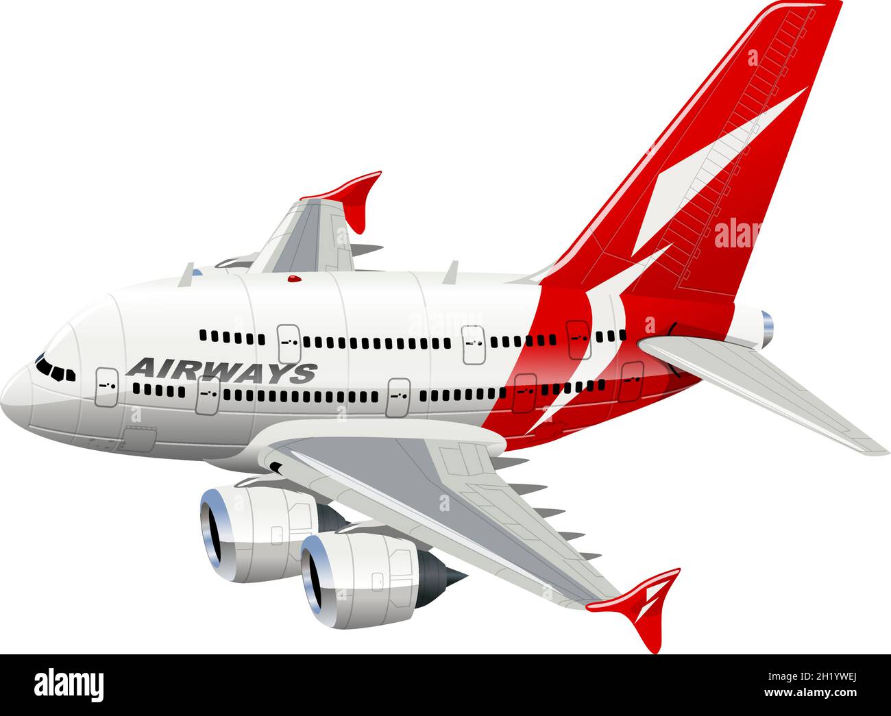 Vektorgrafik Cartoon Commercial Airplane. Verfügbares EPS-10-Vektorformat, das durch Gruppen getrennt ist, für eine einfache Bearbeitung Stock Vektor
