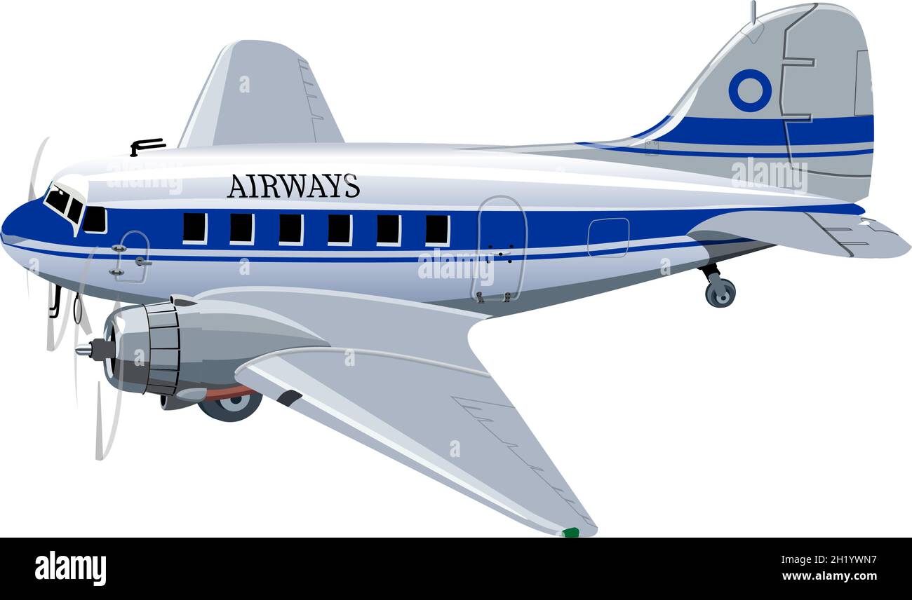 Vektorgrafik Cartoon Commercial Airplane. Verfügbares EPS-10-Vektorformat, das durch Gruppen getrennt ist, für eine einfache Bearbeitung Stock Vektor