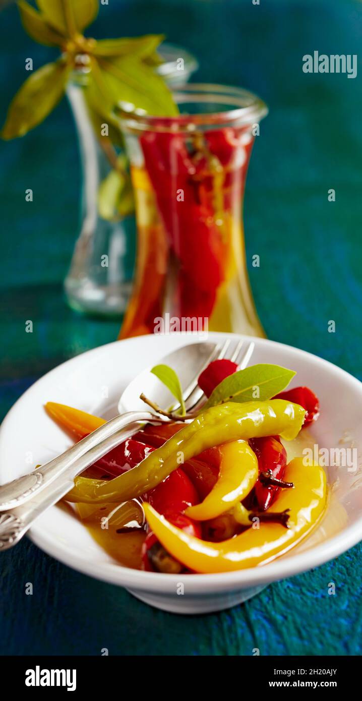 Süß-saure eingelegte Paprika Stockfoto