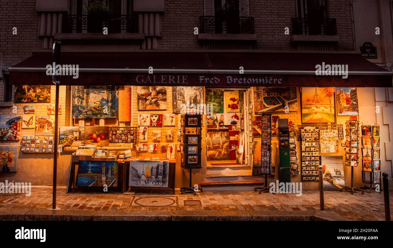 Galerie Fred Bretonniere, Kunstgalerie und Touristenladen, Paris, Frankreich Stockfoto