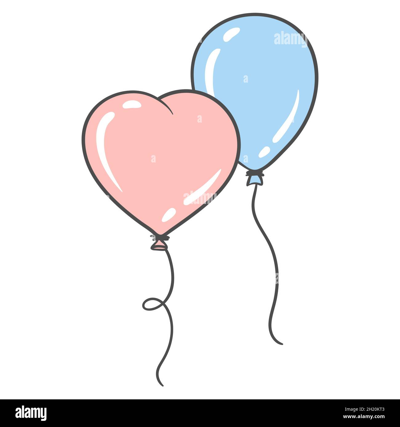 Illustration von Ballons rosa in Form von Herz und blau. Bild für die Dekoration von Feiern. Stock Vektor