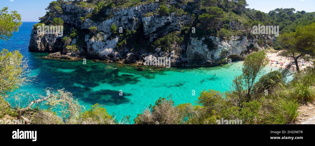 Panorama von Cala Macarelleta, Menorca Stockfoto