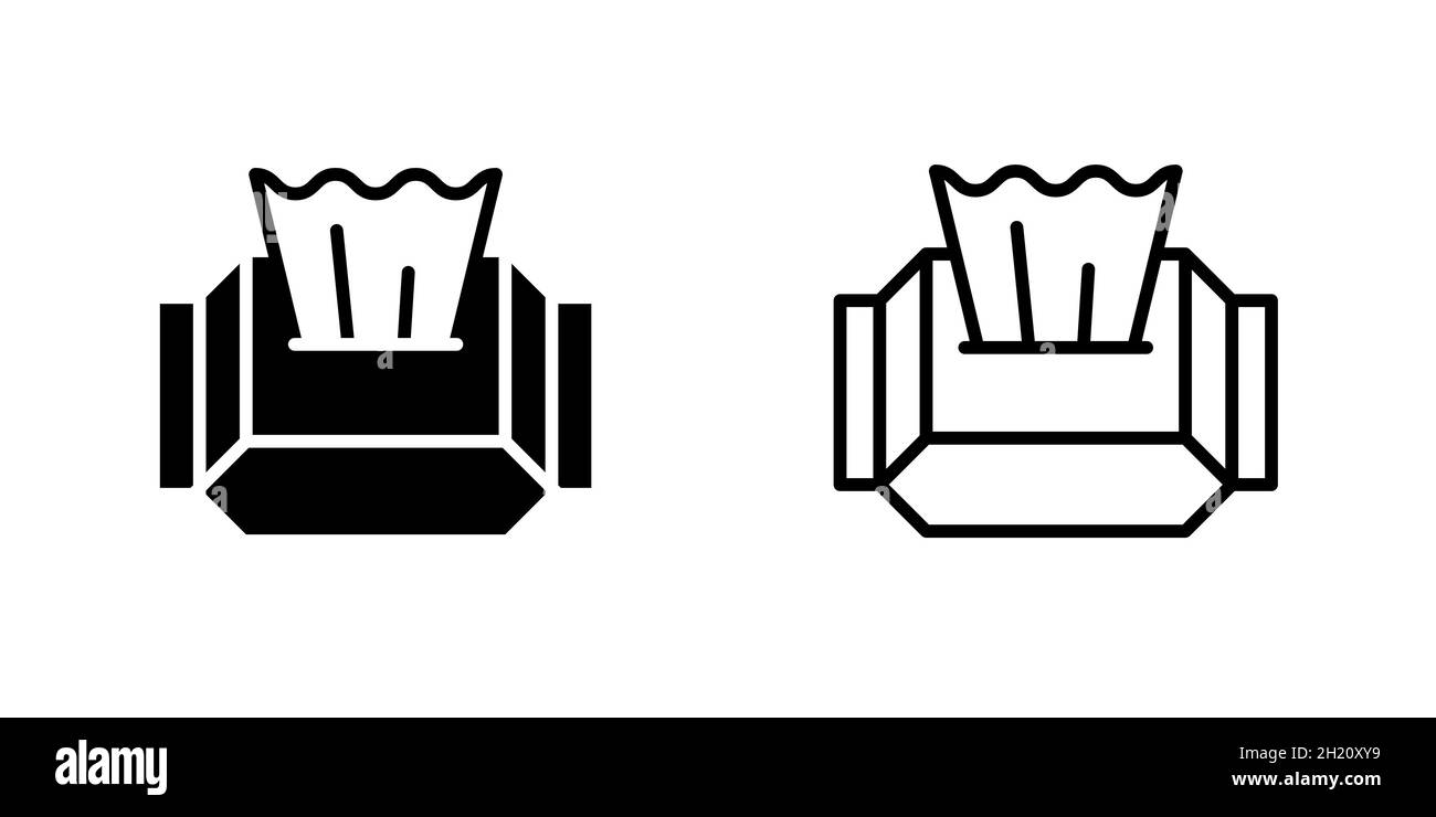 Feuchttücher in schwarzer und linearer Verpackung. Symbol Hygiene- und Desinfektionsprodukte. Isolierte Zeichenkollektion. Vektorgrafik eps Stock Vektor